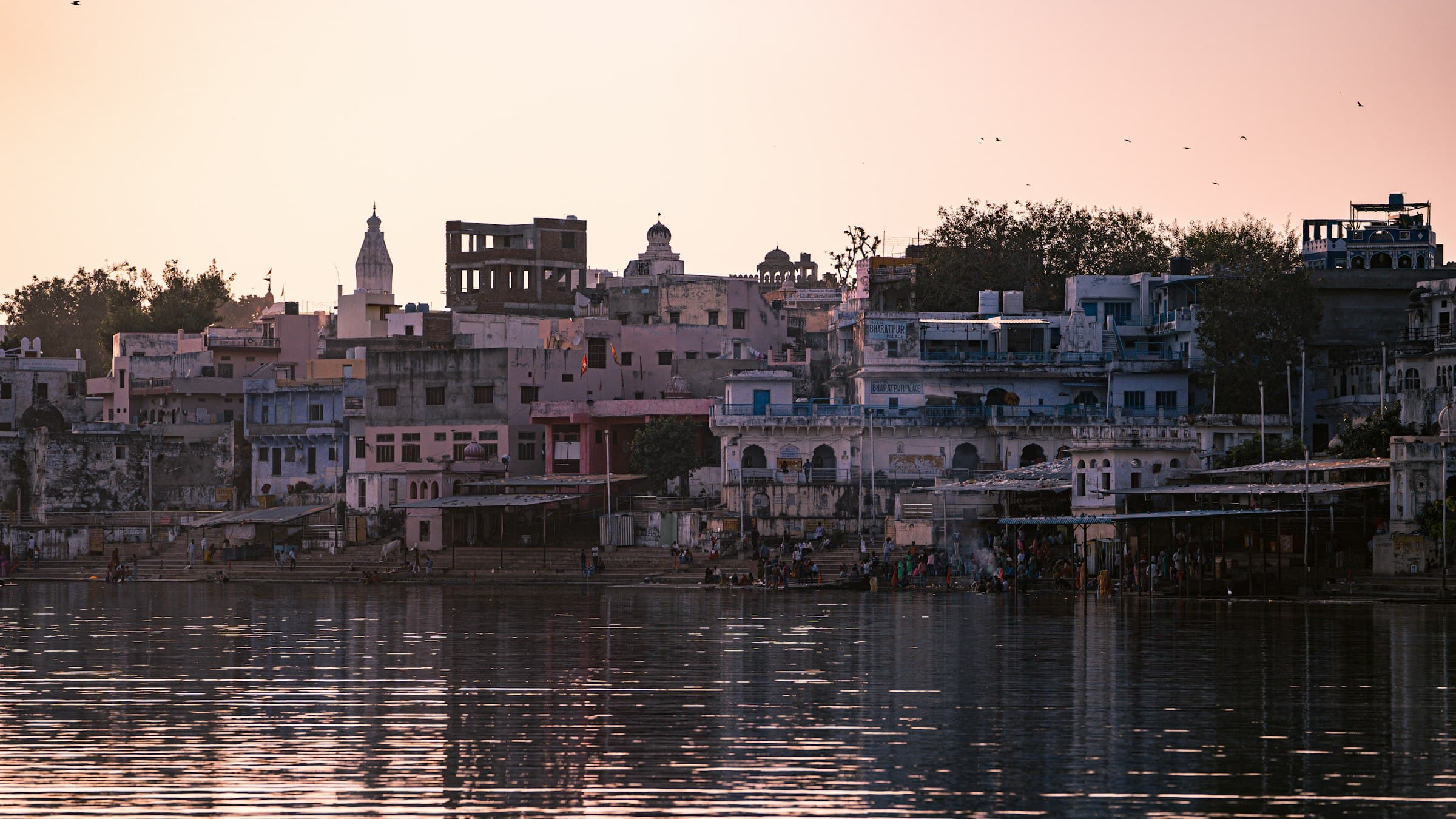 Pushkar Lake and its ghats at sunset