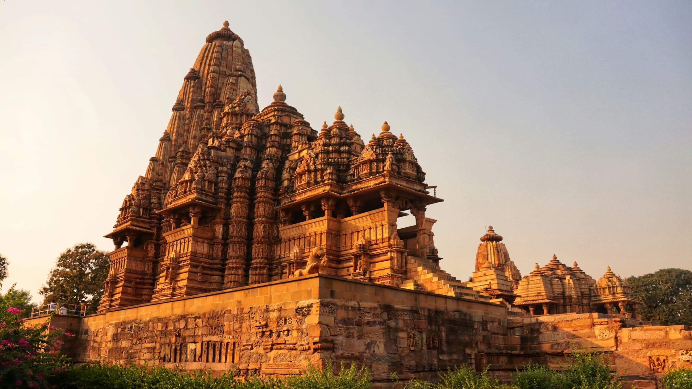 Kandariya Mahadeva Temple with intricate carved stone spires at Khajuraho