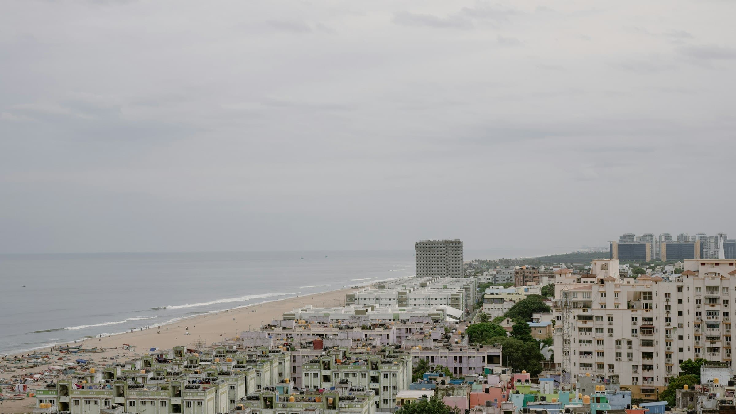 Aerial view of Marina Beach and the Chennai coastline, Tamil Nadu