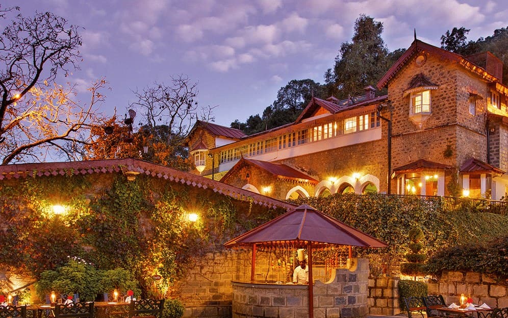Interior dining room at Jim's Grill restaurant, The Naini Retreat, Nainital.