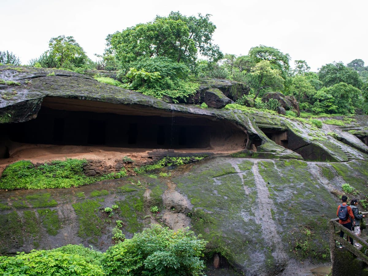 Ancient rock-cut Kanheri Caves set among forested hills in Sanjay Gandhi National Park, Mumbai