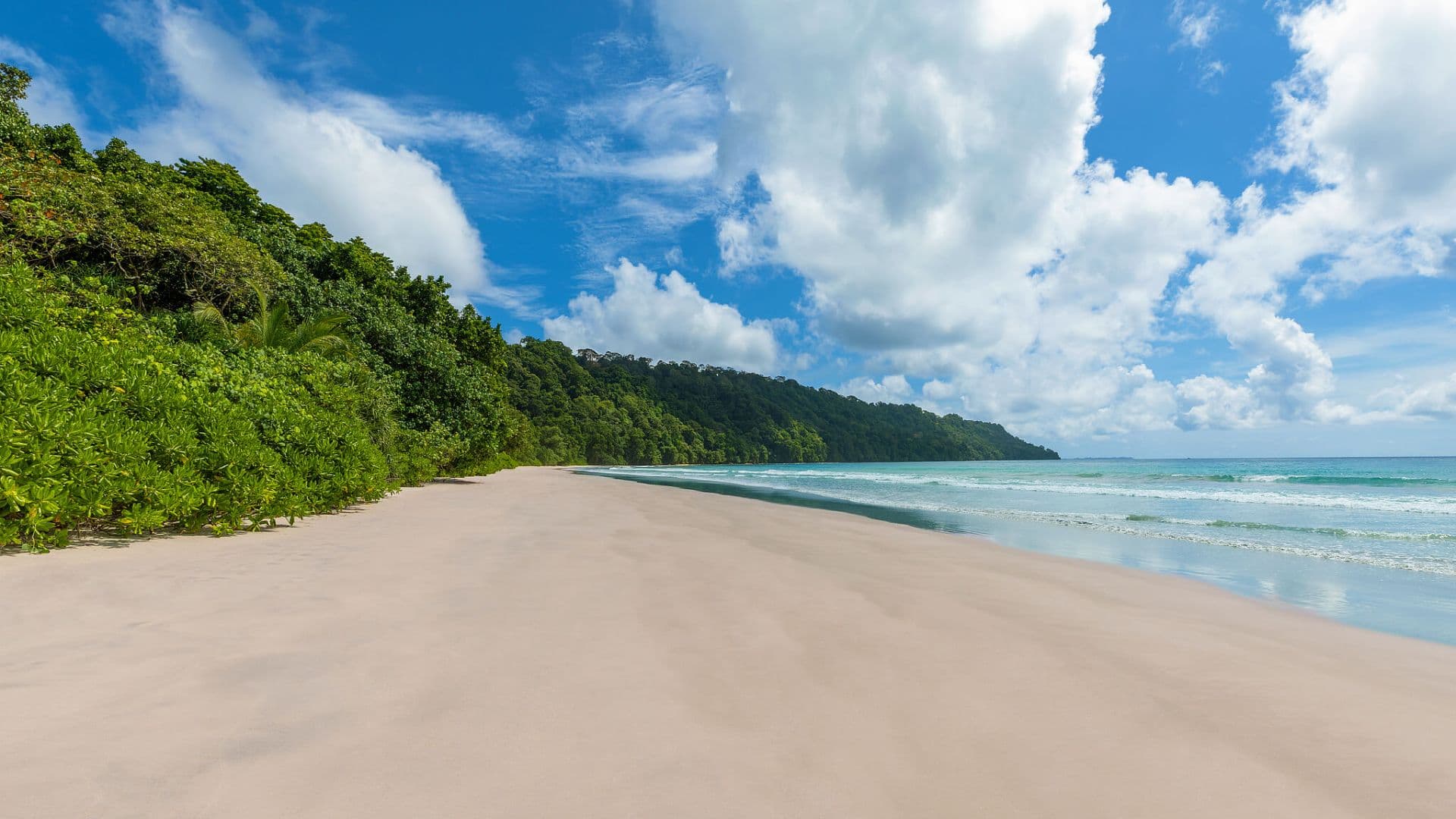 Radhanagar Beach at Taj Exotica Andamans, with clear turquoise water and white sand