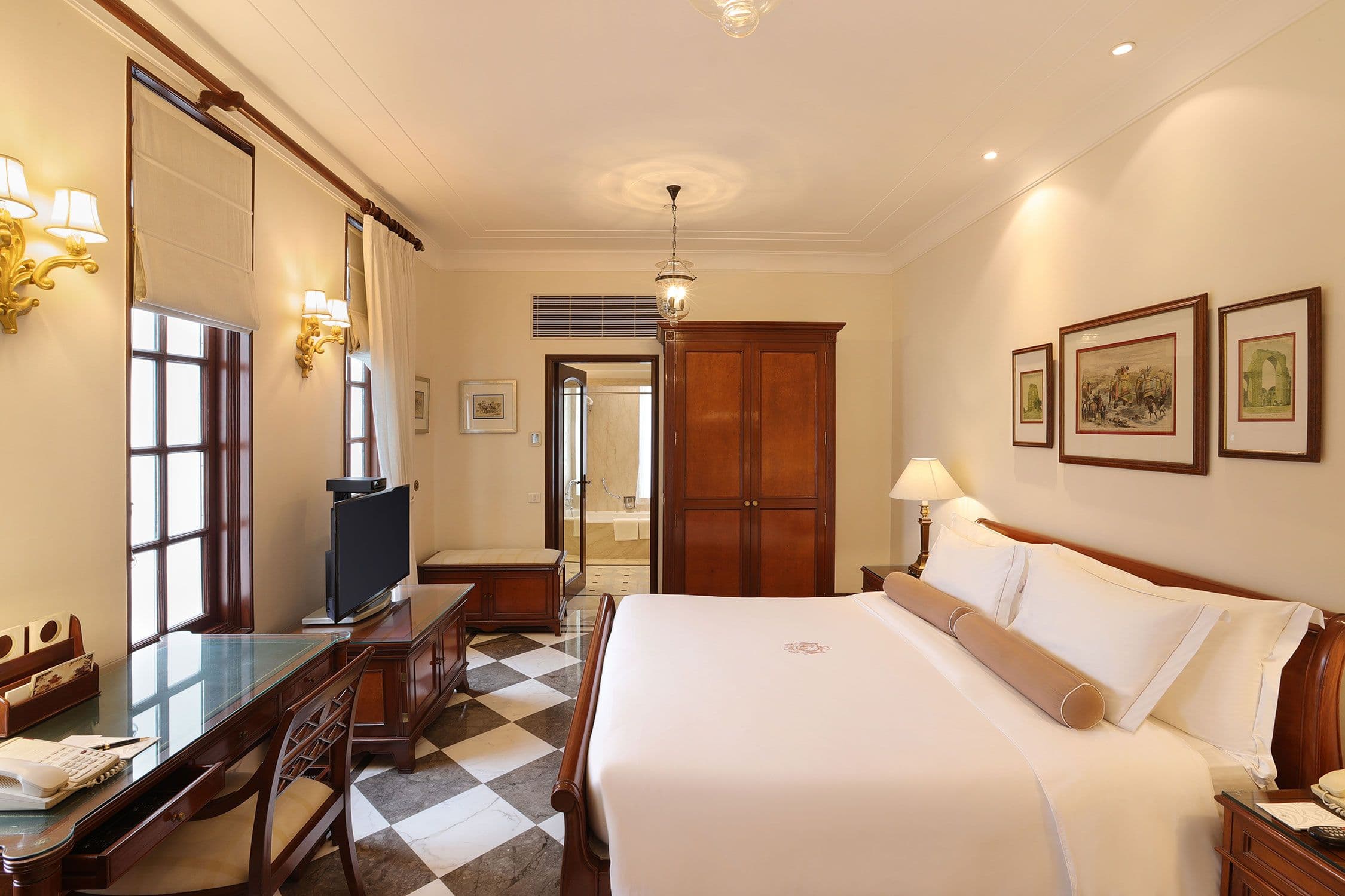 An Imperial Room at The Imperial New Delhi, showing the king bed and Art Deco-inspired furnishings