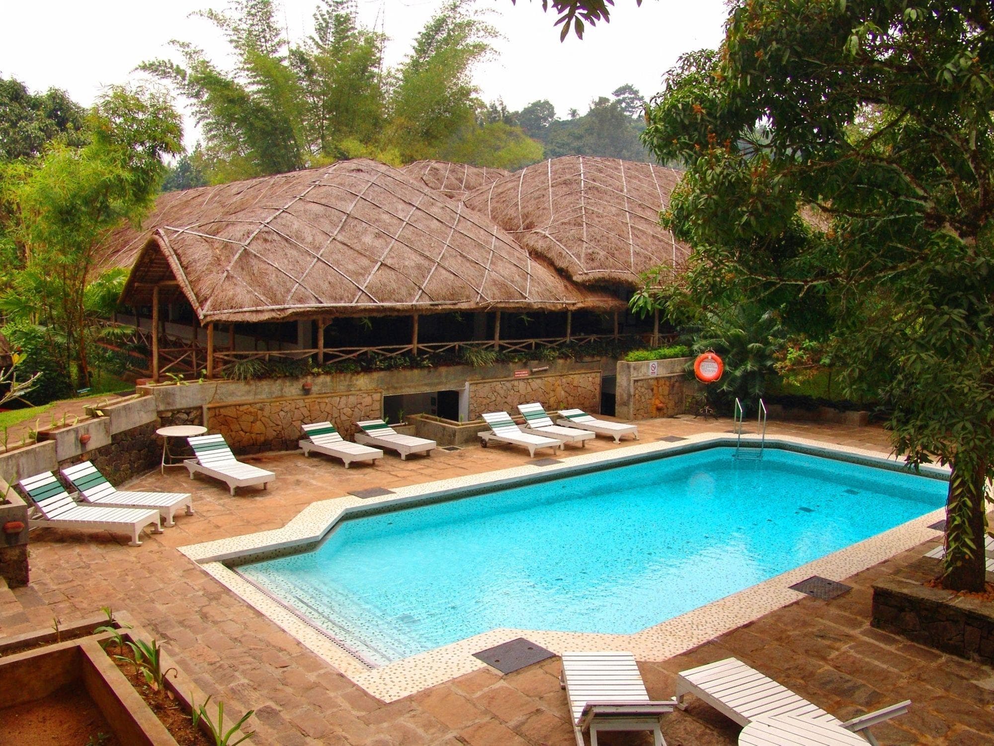 Swimming pool surrounded by forest at Spice Village, CGH Earth, Thekkady