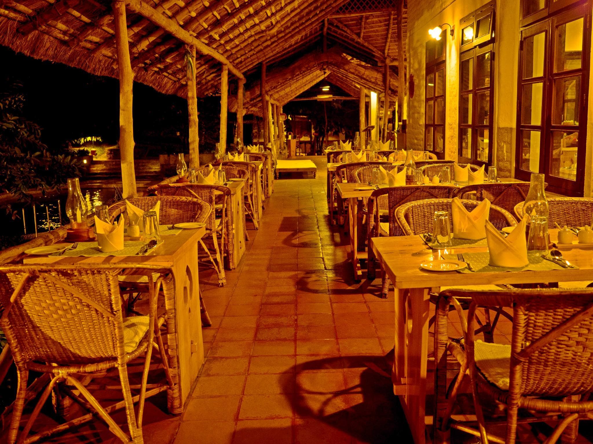 Open-air dining pavilion at Spice Village, CGH Earth, Thekkady