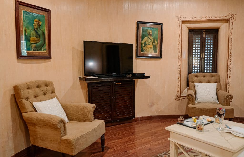 Period furniture and decorative detail in a Vintage Suite at Ajit Bhawan, Jodhpur