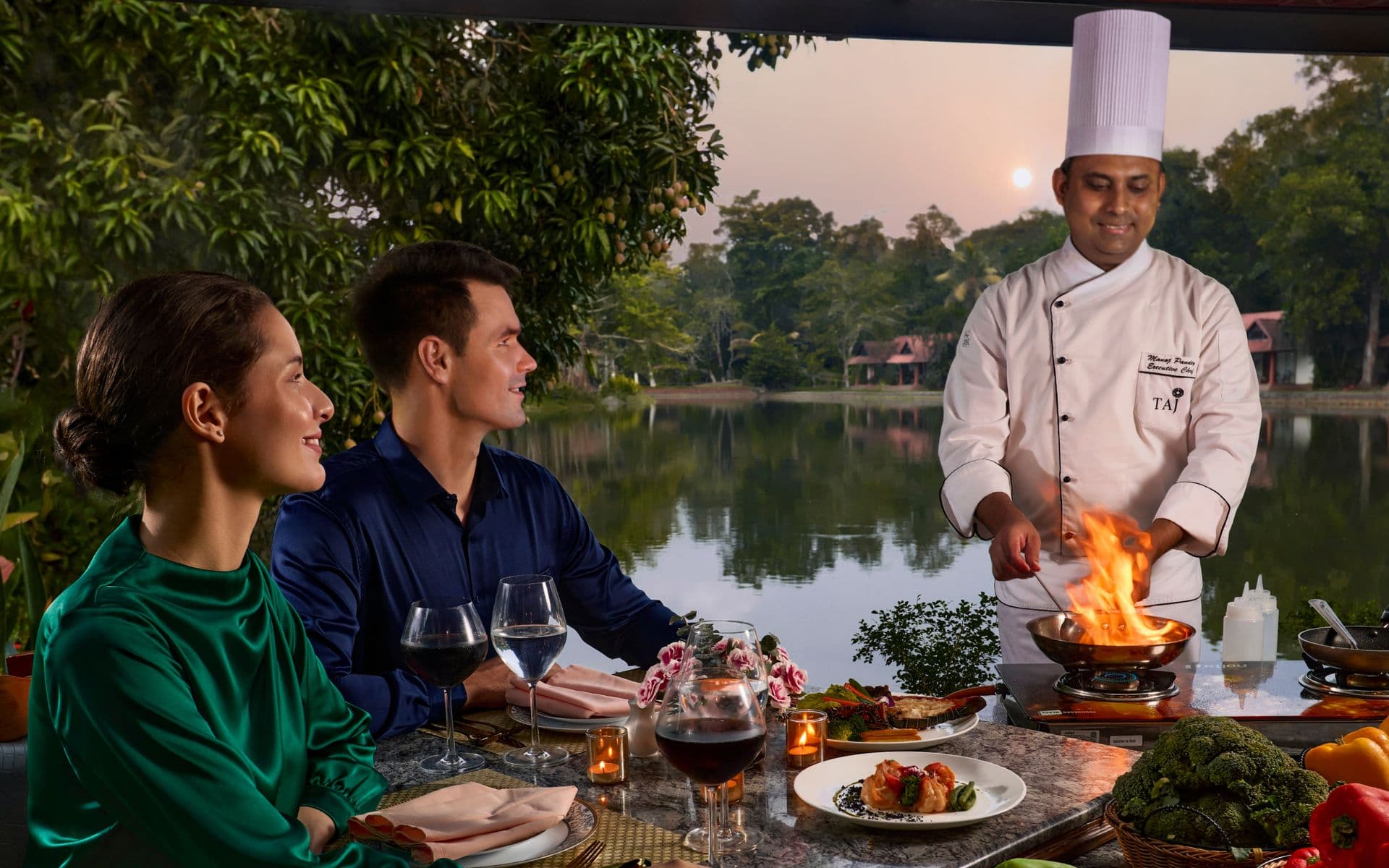 The lakeside grounds and lotus lagoon at Taj Kumarakom Resort & Spa