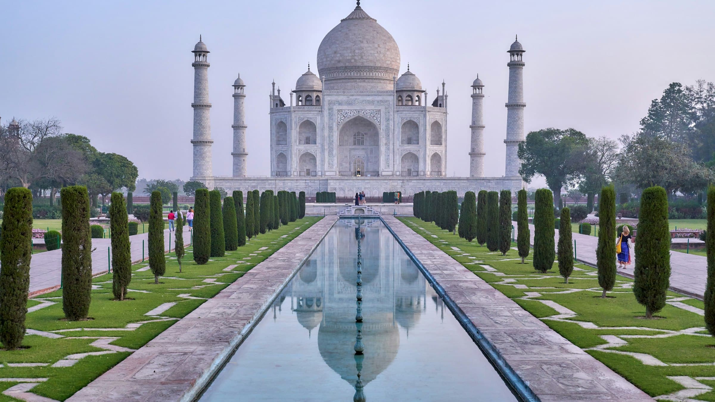 The Taj Mahal seen from the approach gardens