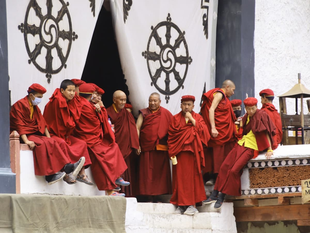 Monks in maroon robes gathered at Hemis Monastery, the largest gompa in Ladakh and seat of the Drukpa lineage, set deep in a side gorge above the Indus.