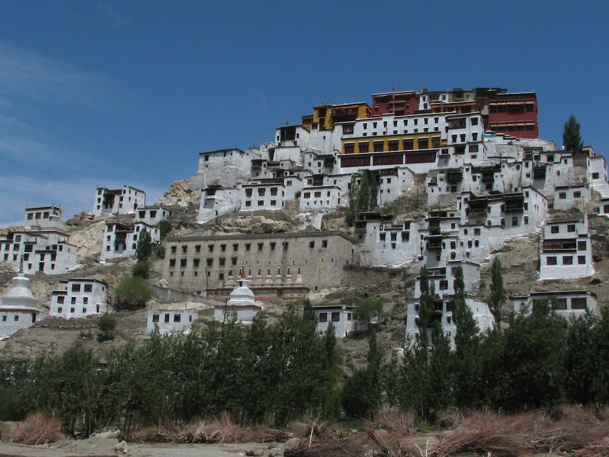 The Thiksey monastery complex tiered up its hill above the Indus valley, Ladakh