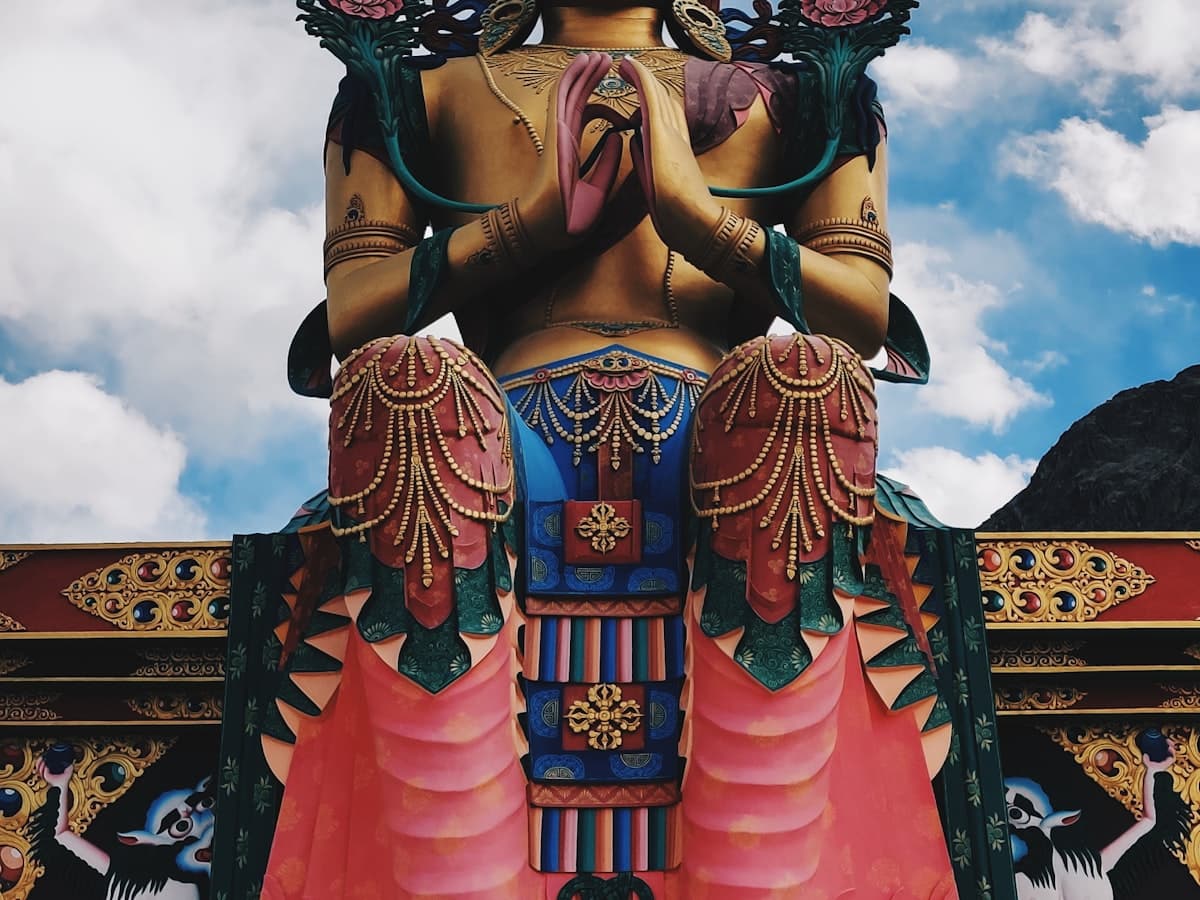The 32-metre Maitreya Buddha statue of Diskit Monastery seated above the Nubra valley