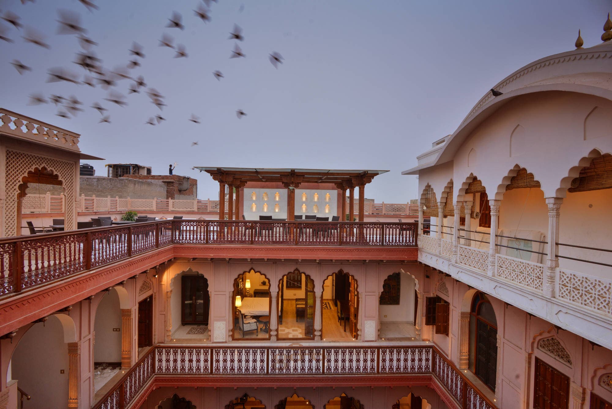 The restored 19th-century Mughal haveli that houses Haveli Dharampura in Chandni Chowk, Old Delhi