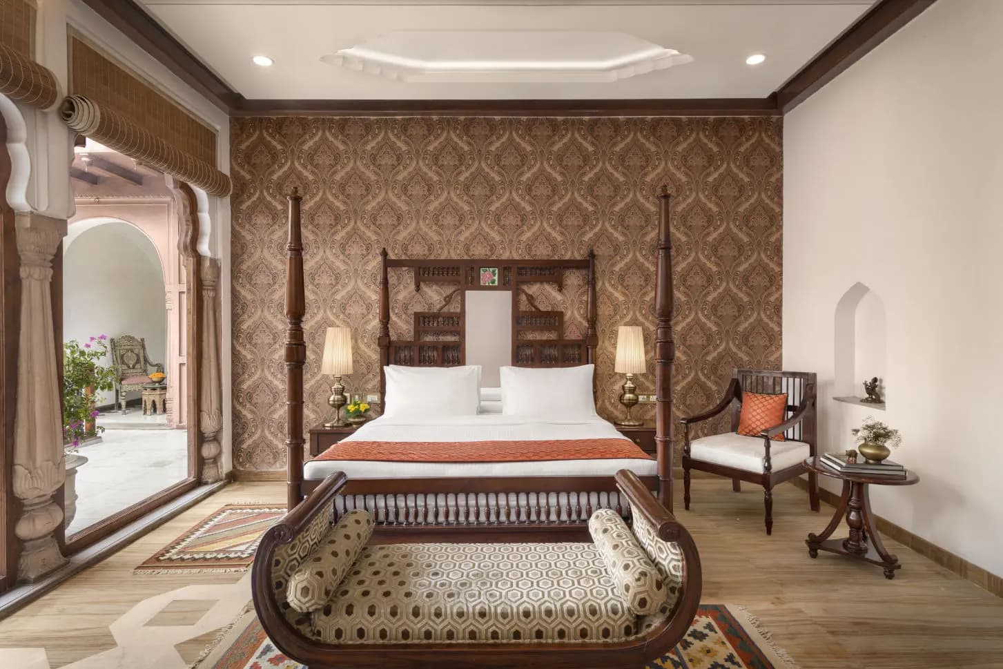 A Shahjahan Suite with four-poster bed at Haveli Dharampura, Old Delhi