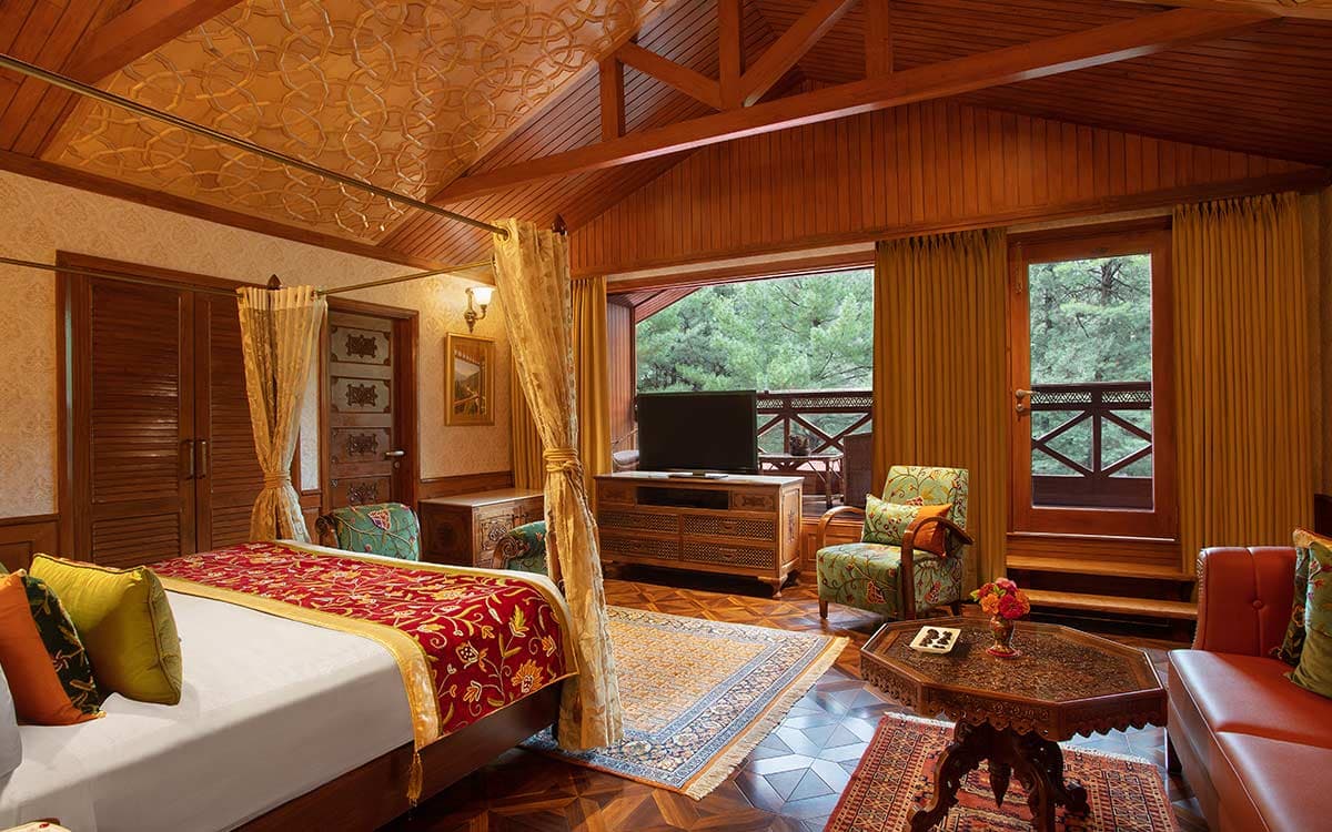 The main bedroom of the Presidential Suite at Welcomhotel Pine N Peak, Pahalgam.
