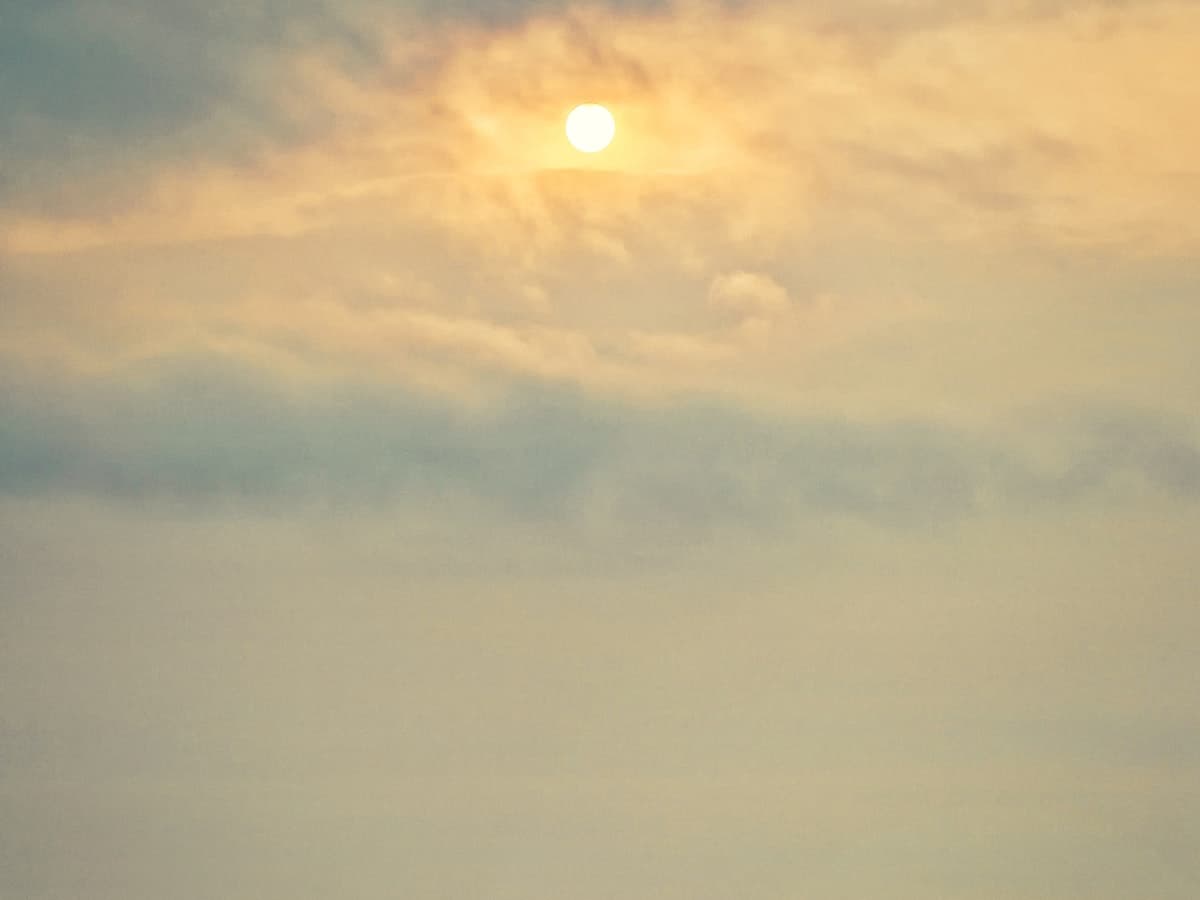 A man paddles a canoe on a tributary of the Brahmaputra River in Assam at dawn under a cloudy sky.