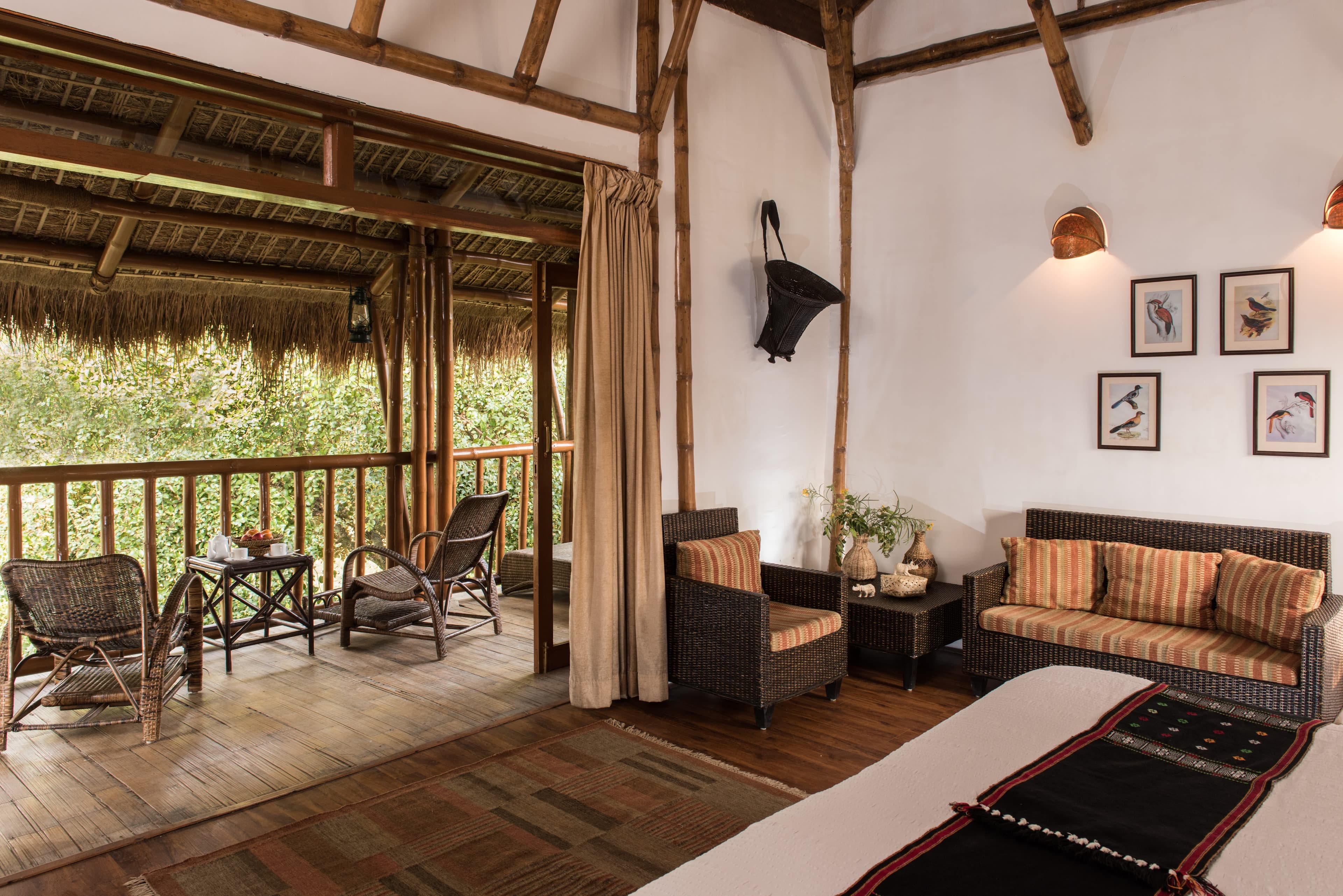 The interior of a guest cottage at Diphlu River Lodge.