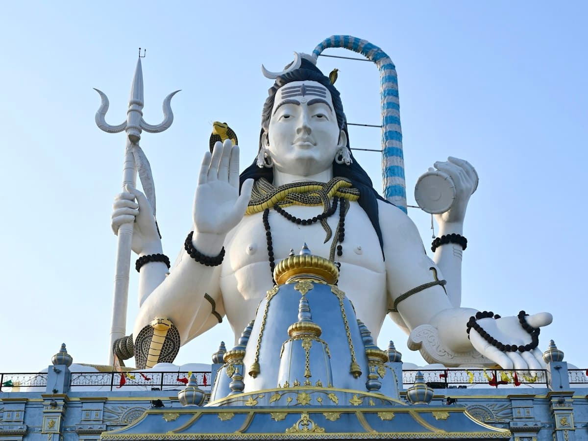 The giant statue of Lord Shiva (Mahadev) at the Char Dham temple complex, Solophok, Namchi, South Sikkim.
