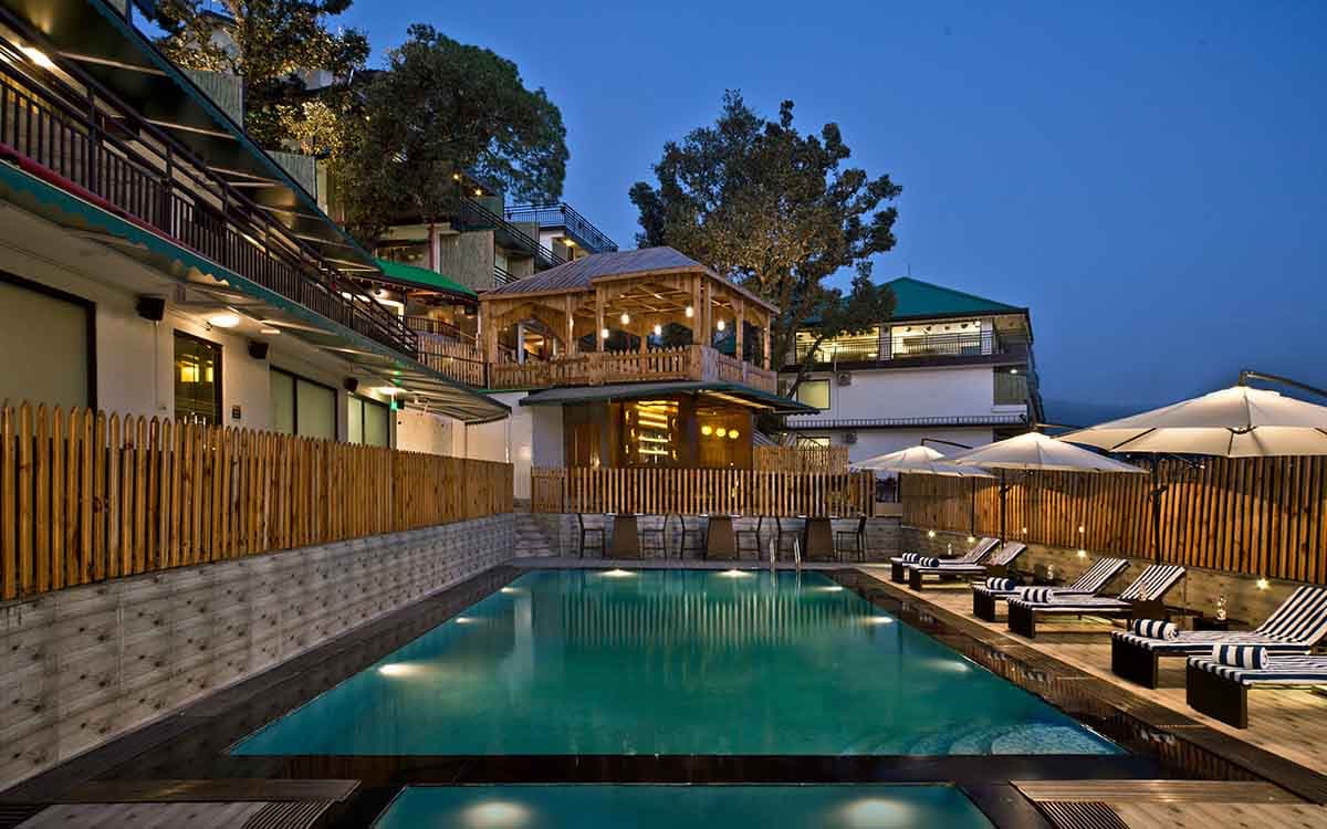 The swimming pool at Fortune Park Moksha, McLeodganj.