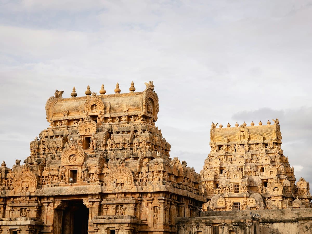 The 66-metre granite vimana tower of the Chola-era Brihadeeswarar Temple at Thanjavur.