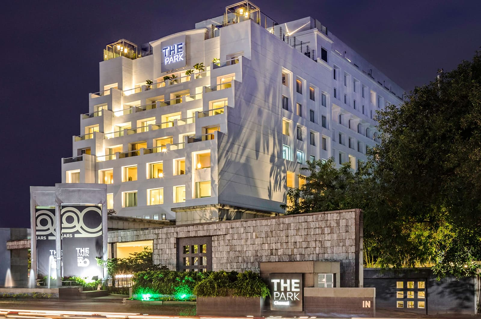 Exterior and porte-cochere of The Park Chennai on Anna Salai