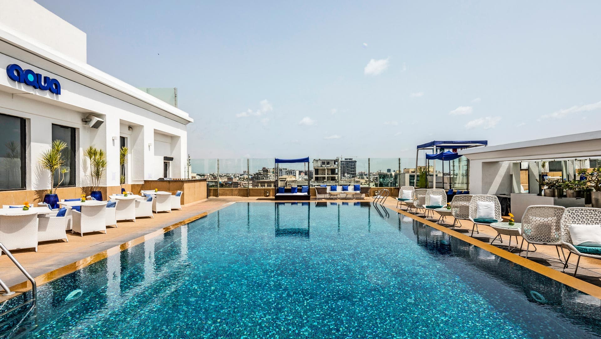 Aqua poolside deck and swimming pool at The Park Chennai