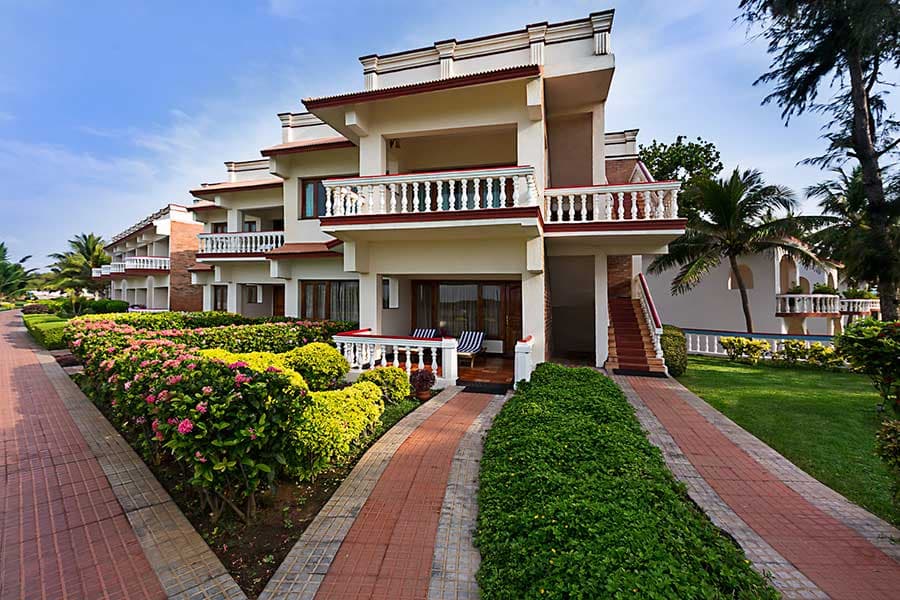 Sea View accommodation block with garden pathways at Ideal Beach Resort, Mamallapuram
