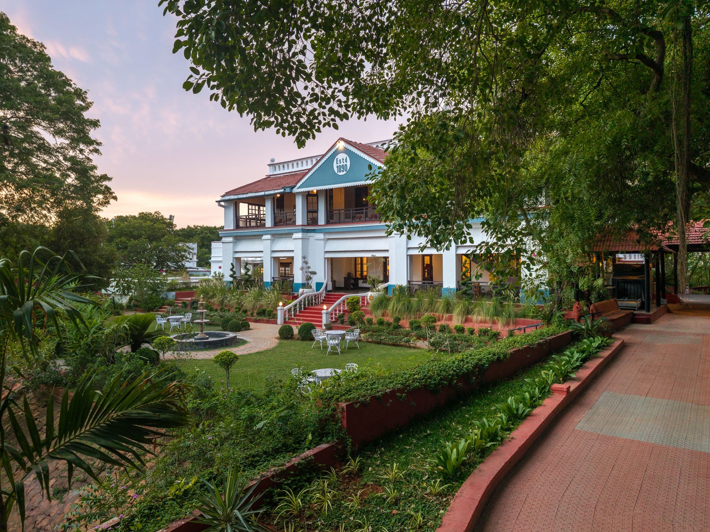 Colonial-style facade of Gateway Pasumalai Madurai, IHCL, the 1890s bungalow on Pasumalai Hill