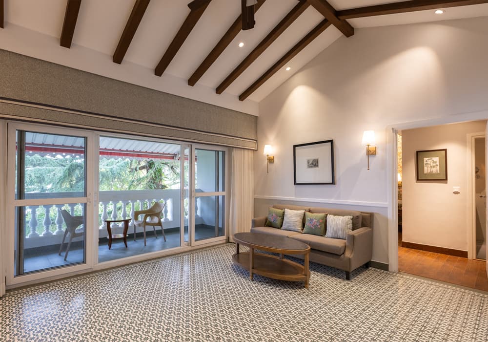 Garden Suite bedroom at Kasmanda Palace, Mussoorie.