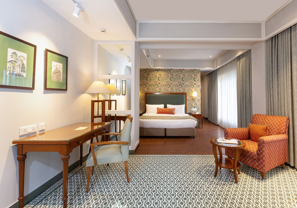 Garden Villa suite interior at Kasmanda Palace, Mussoorie.