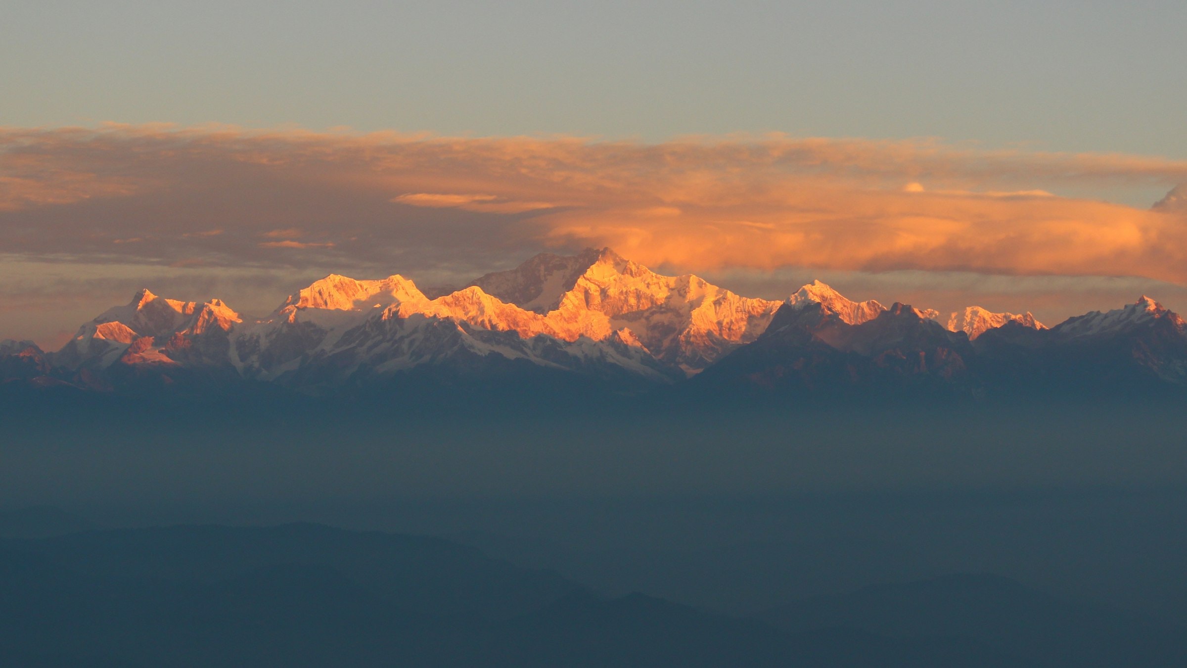 Silhouette of Himalayan mountain ranges at sunset