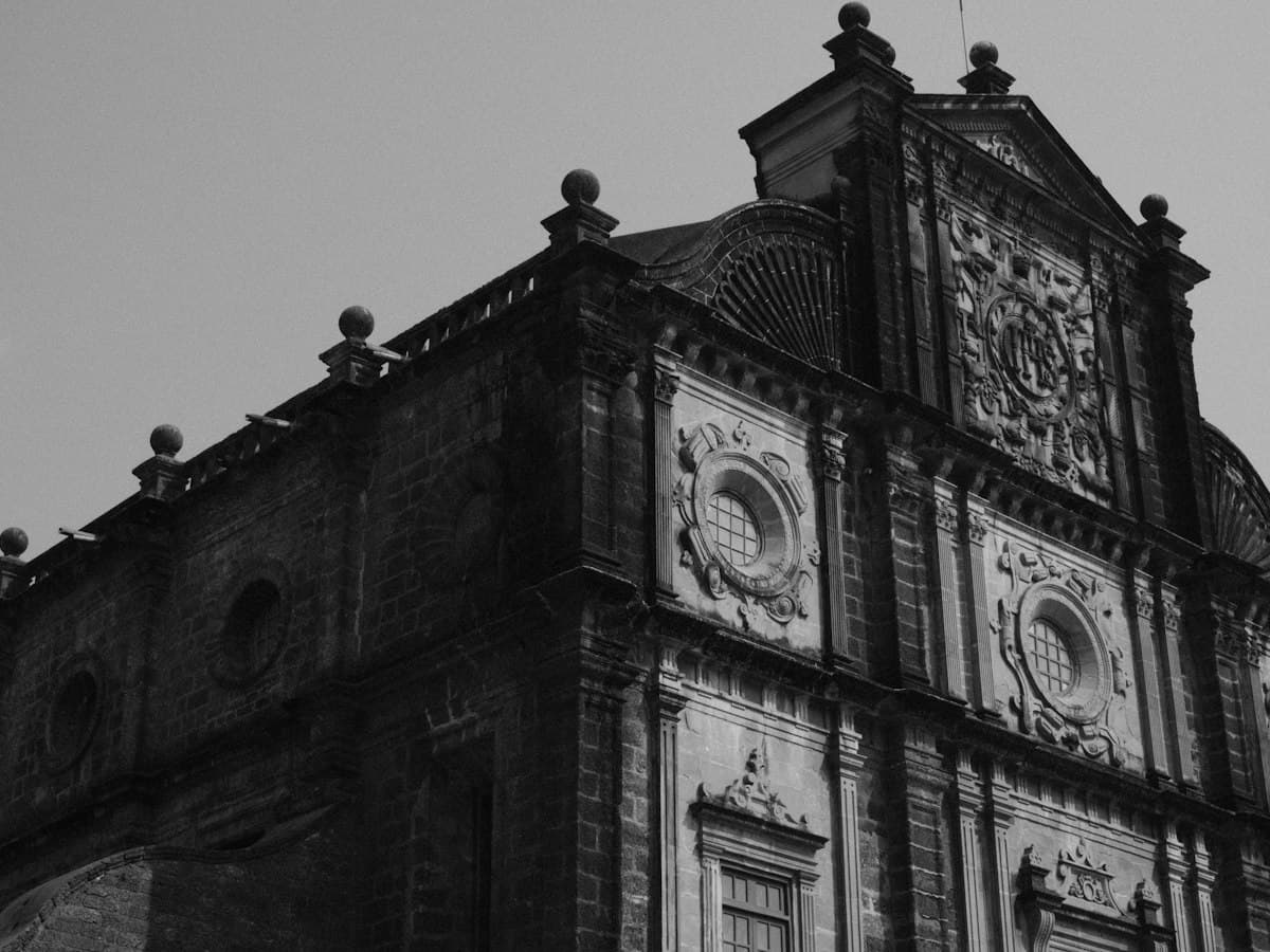 Laterite stone facade of the Basilica of Bom Jesus in Old Goa