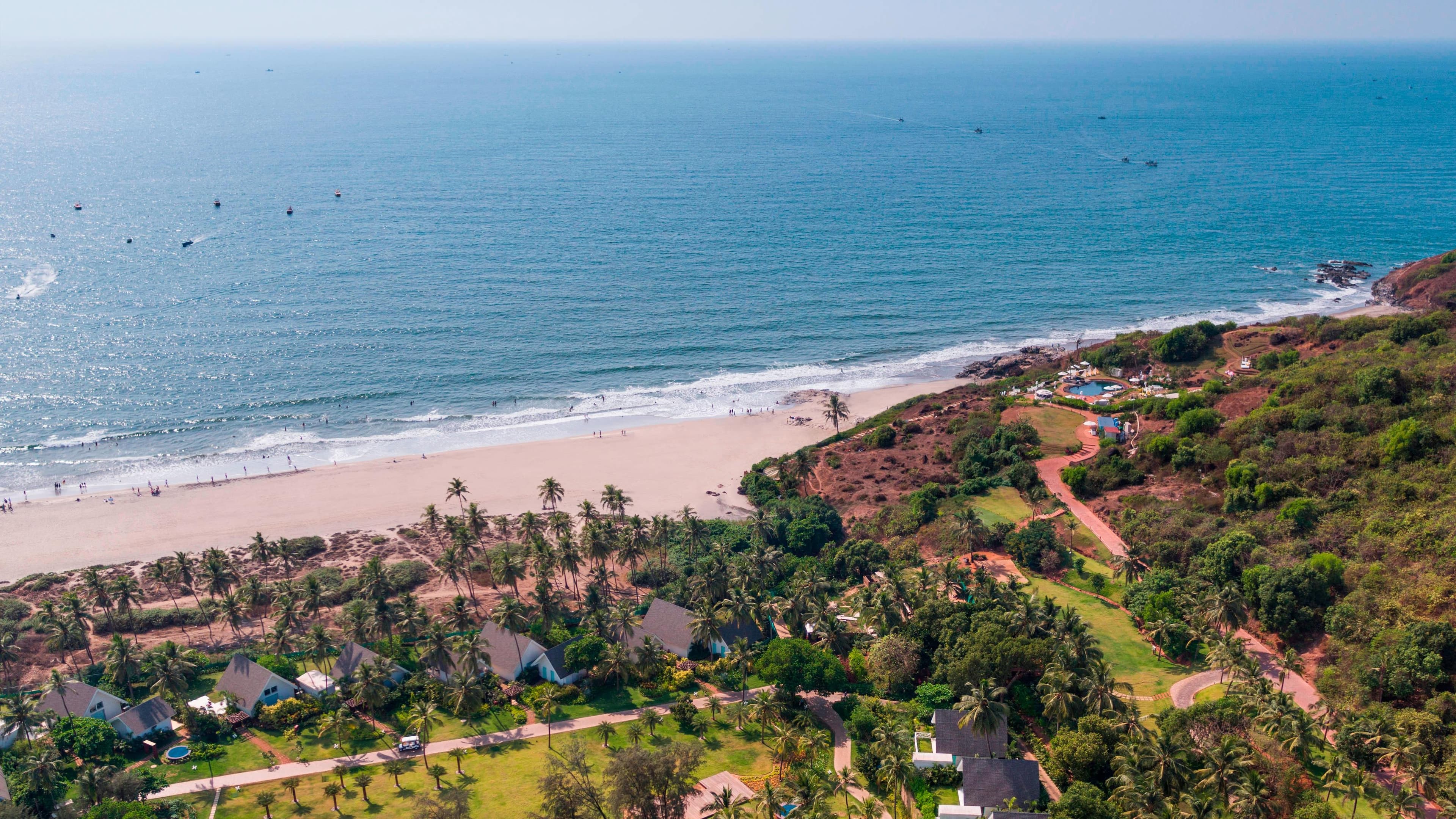 Aerial view of W Goa and Vagator Beach on the Arabian Sea coast