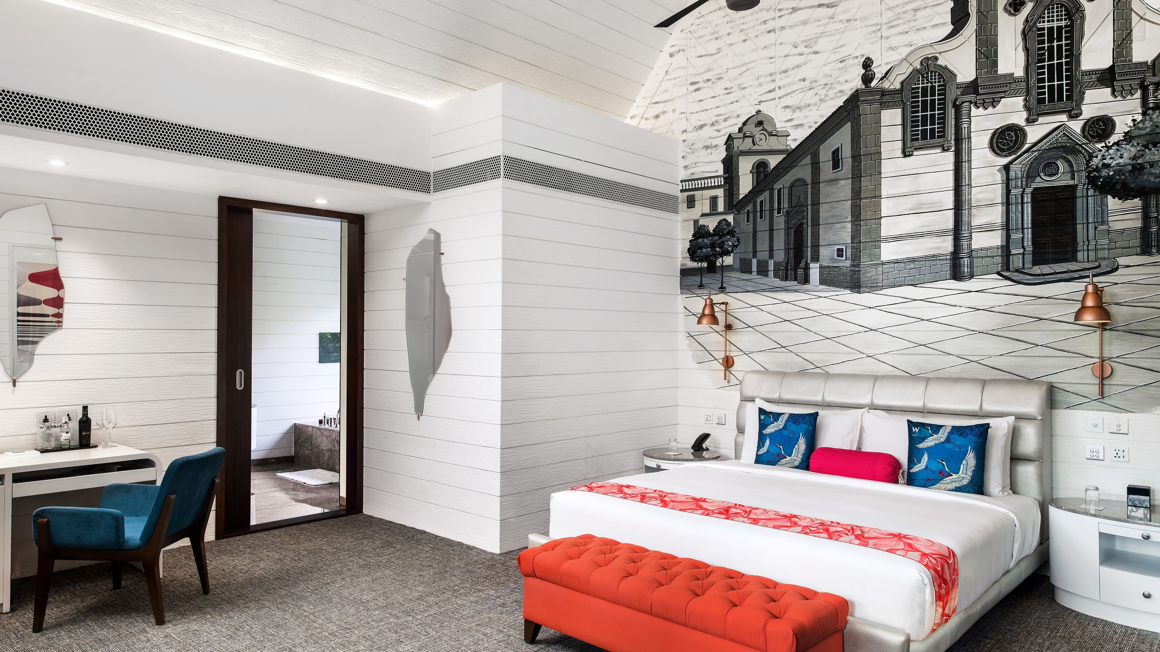 Marvelous Room with king bed and heritage-print feature wall at W Goa