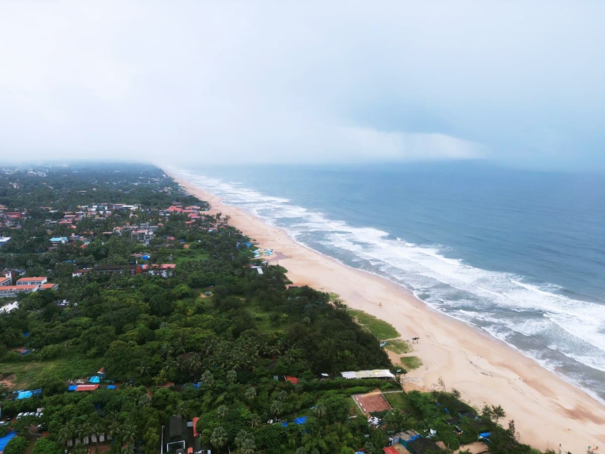 Aerial view of the North Goa coast at Baga and Calangute