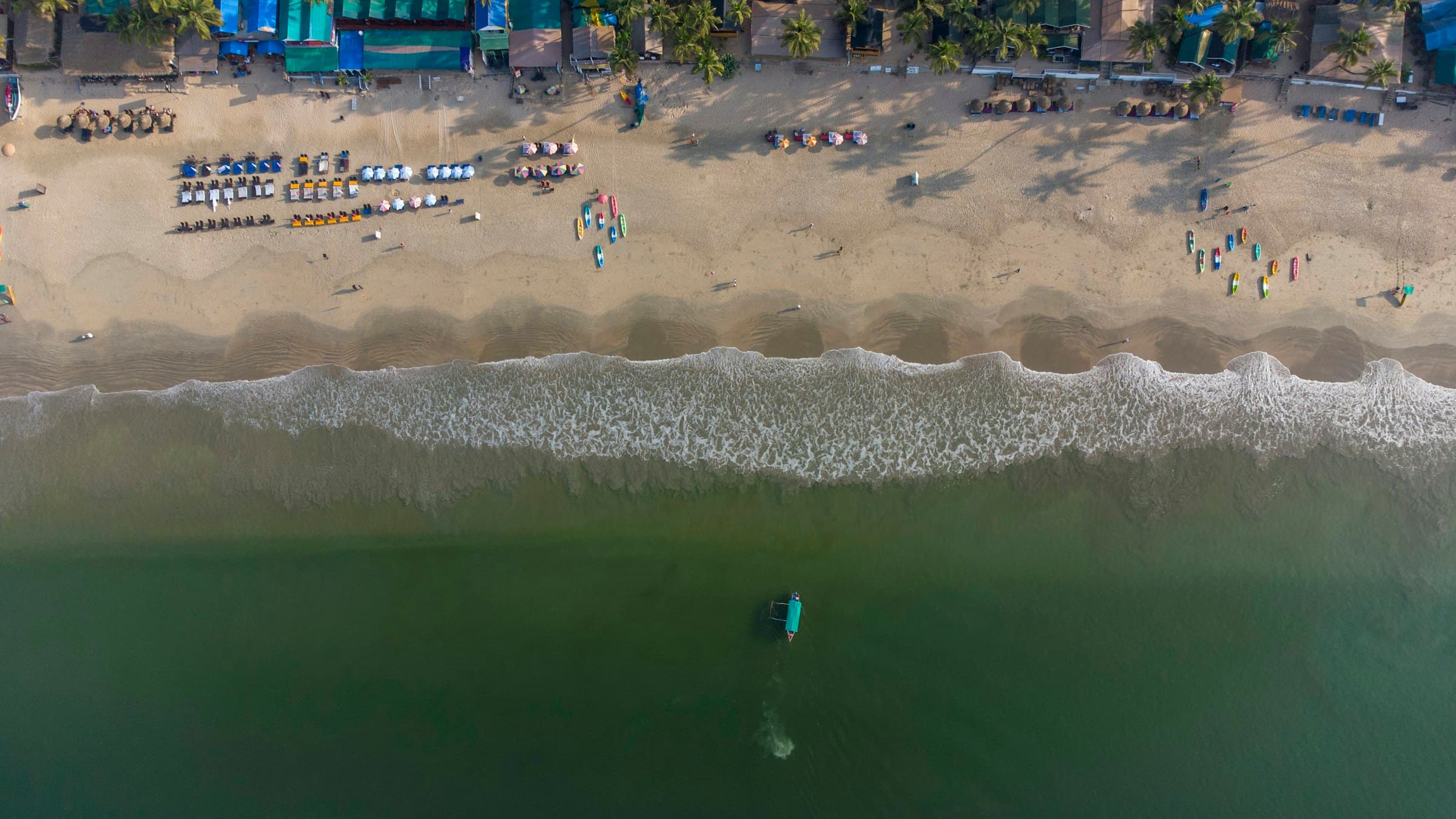 Aerial view of a South Goa beach and sea