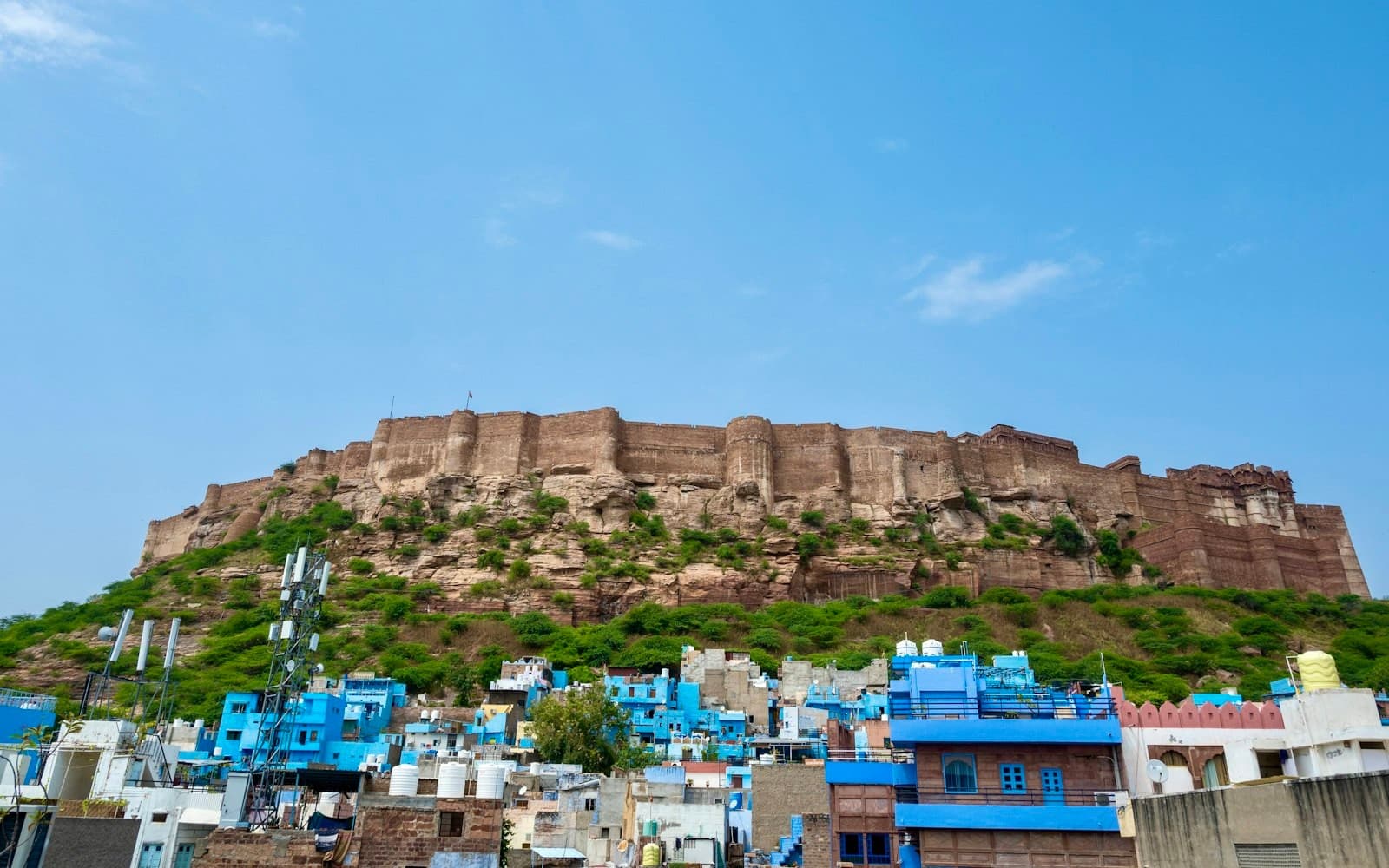 Mehrangarh Fort rising above the blue-washed houses of Jodhpur's old city