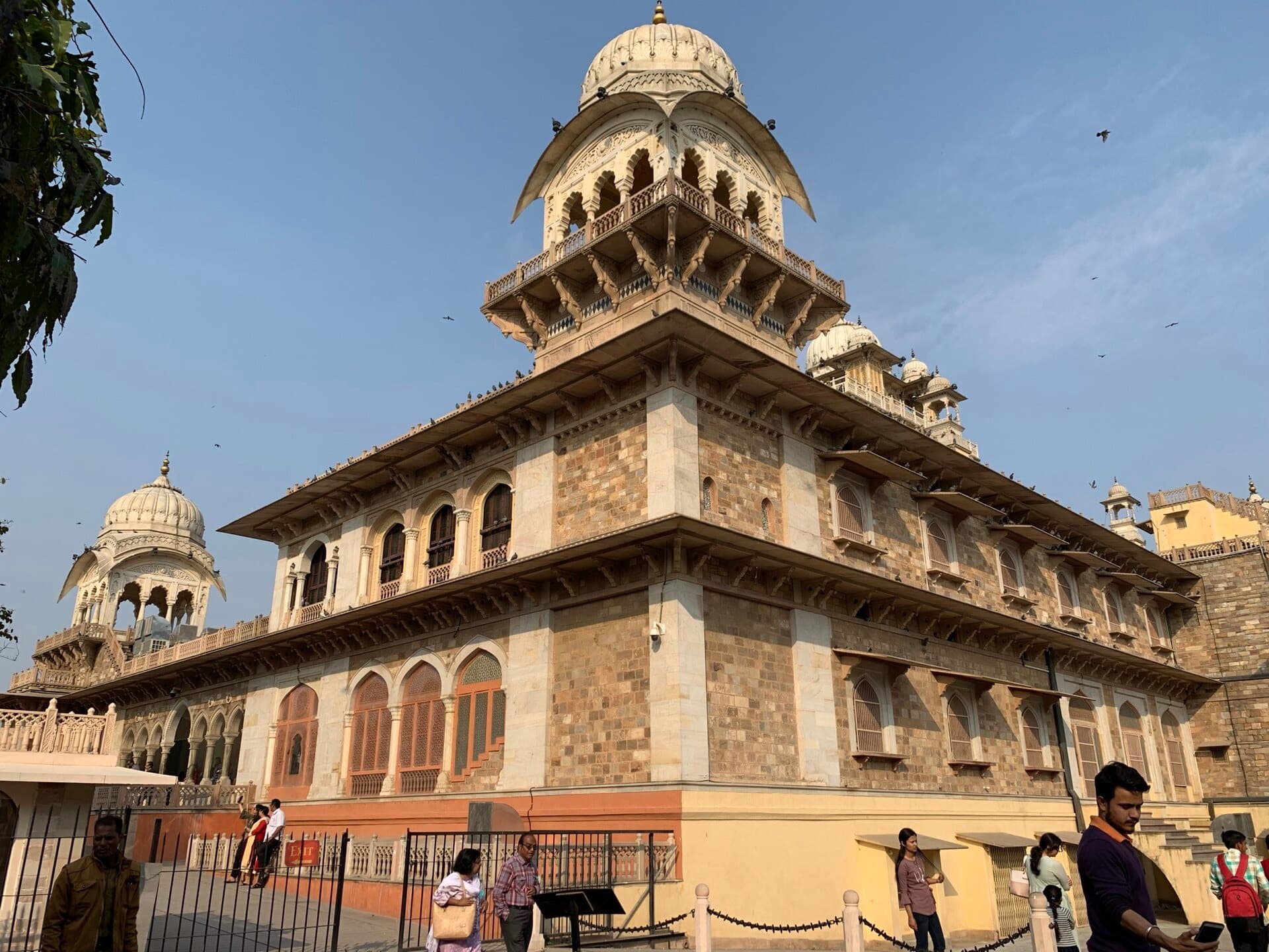 Sandstone and marble facade of Albert Hall Museum, Jaipur, with domed pavilions on the roof