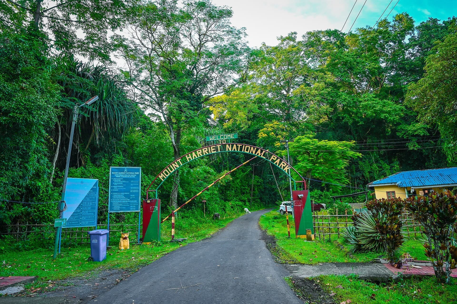 Entrance arch of Mount Harriet National Park, Andaman, on a forest road
