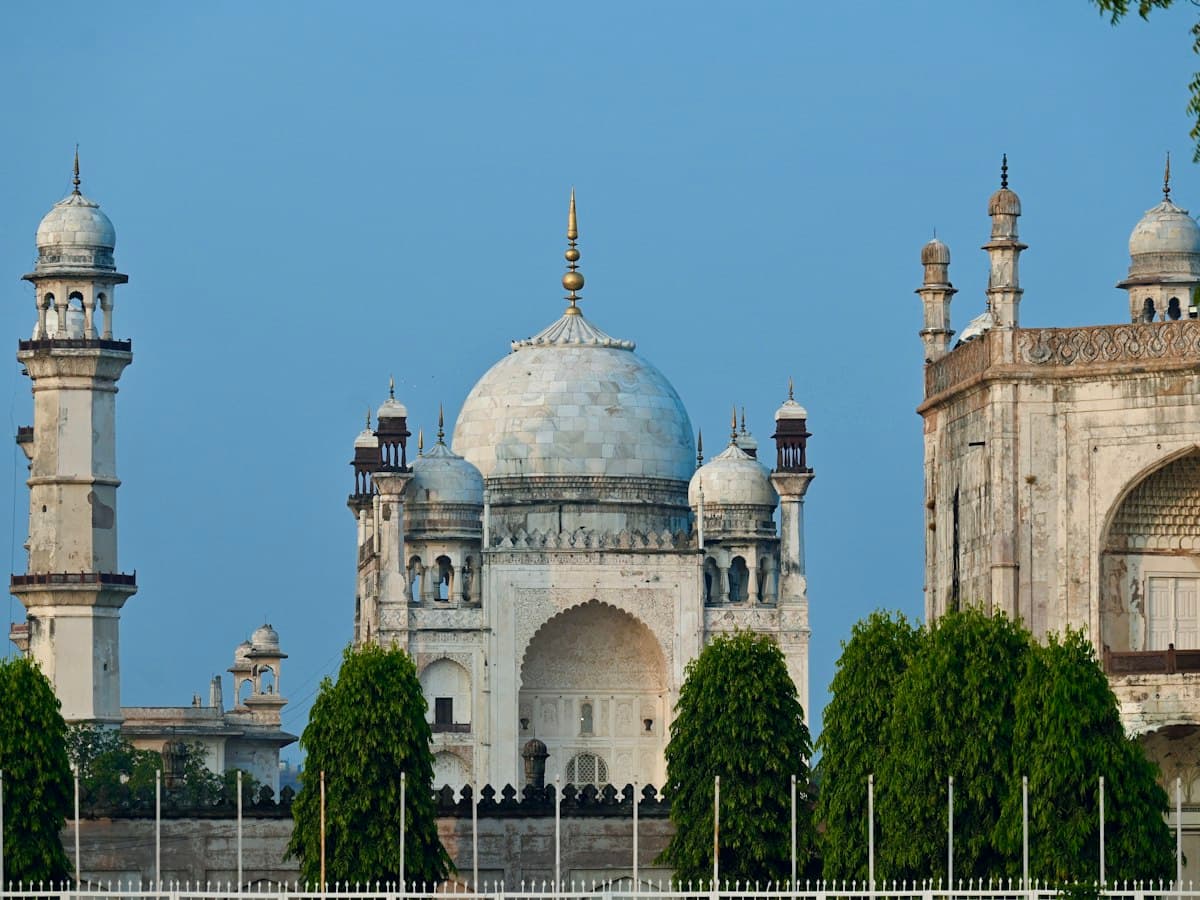 The white domed Bibi Ka Maqbara mausoleum with two minarets in Aurangabad, Maharashtra