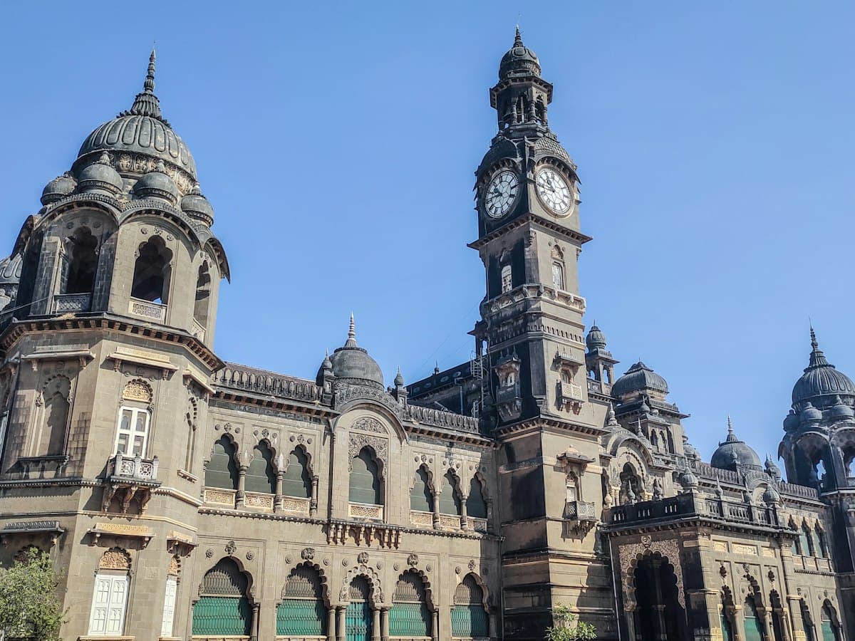 The clock tower of the New Palace in Kolhapur, Maharashtra