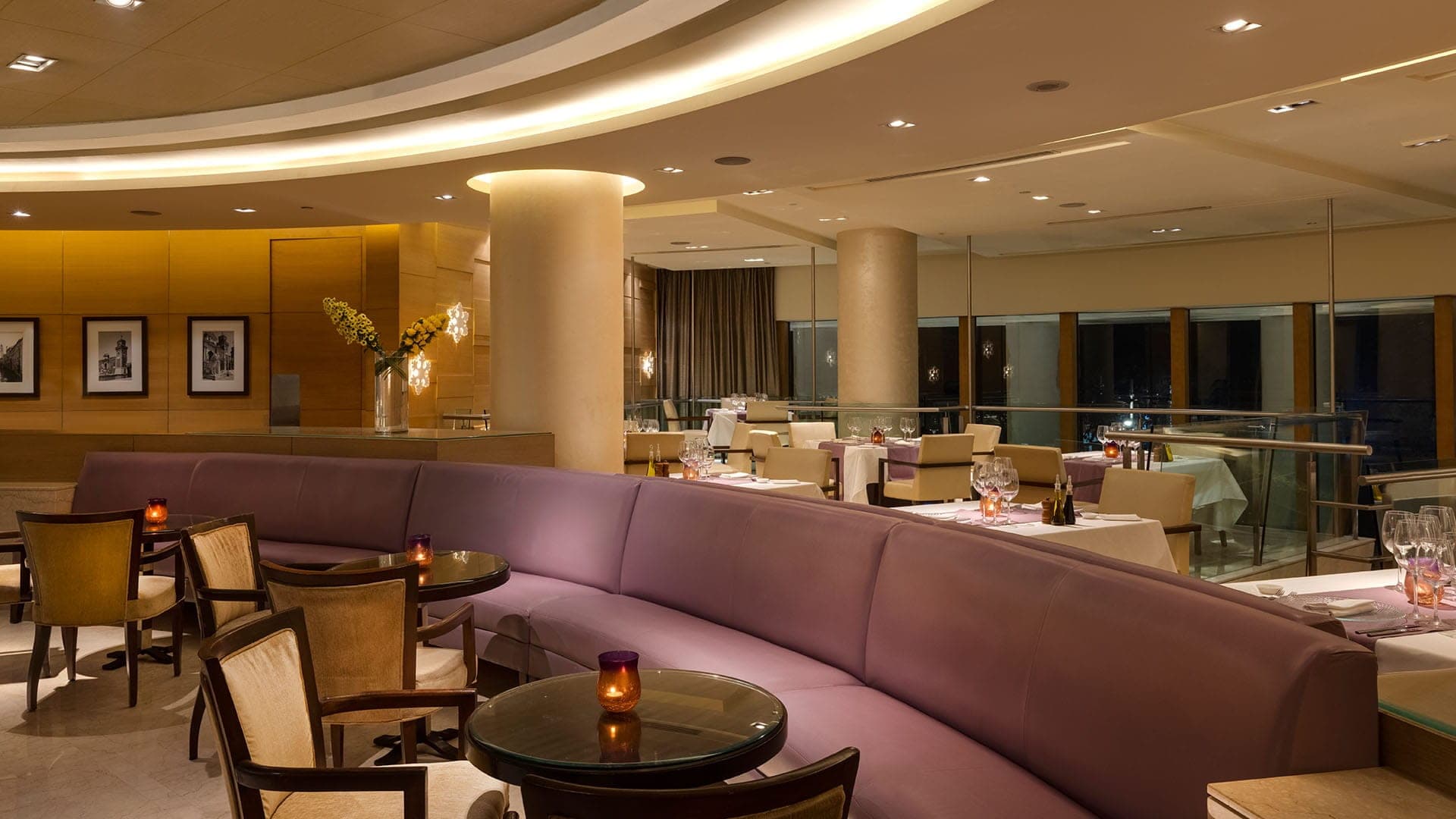 Curved banquette seating at Botticino restaurant, Trident, Bandra Kurla