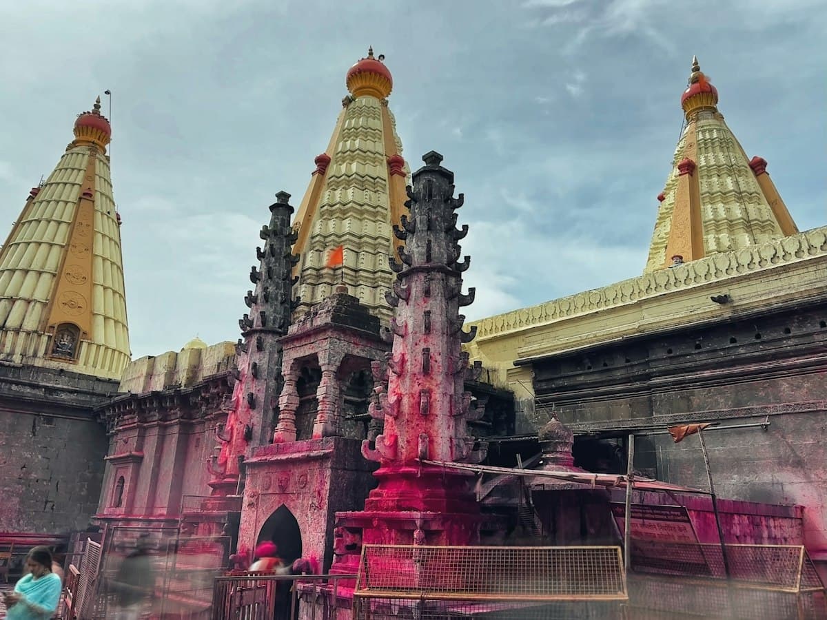 Visitors outside the Jyotiba Temple complex on the hill above Kolhapur