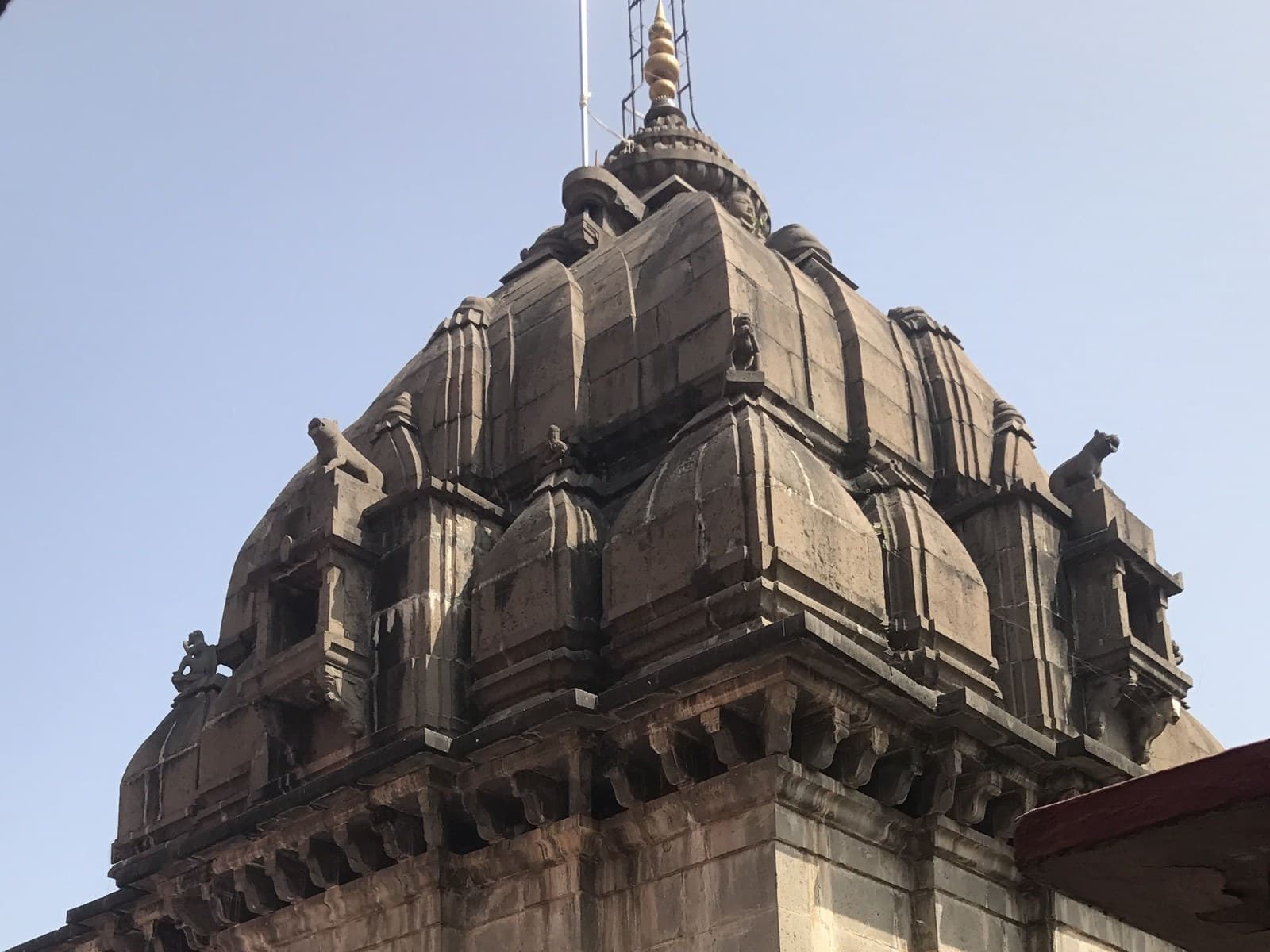 The weathered dark-stone shikhara of Vaijnath Jyotirlinga Temple at Parli, Beed district, Maharashtra